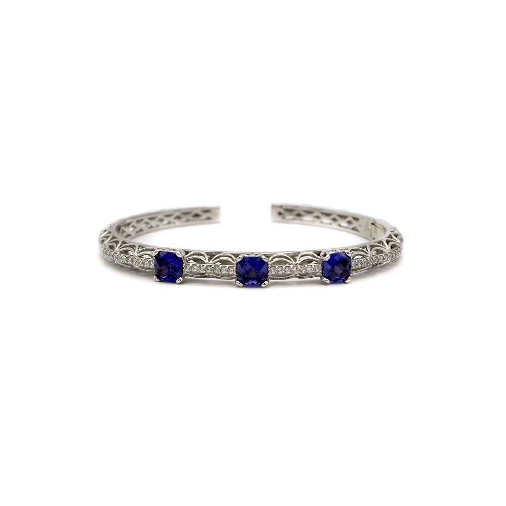 Tacori IV collection 925 Sterling Silver Blue CZ Filigree Cuff Bracelet
